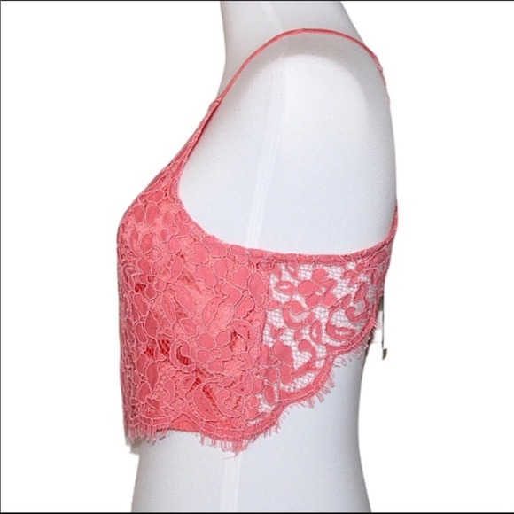 NBD Pink Floral Scallop Lace Fringe Cross-Back Halter Crop Top XSmall - Picture 15 of 16